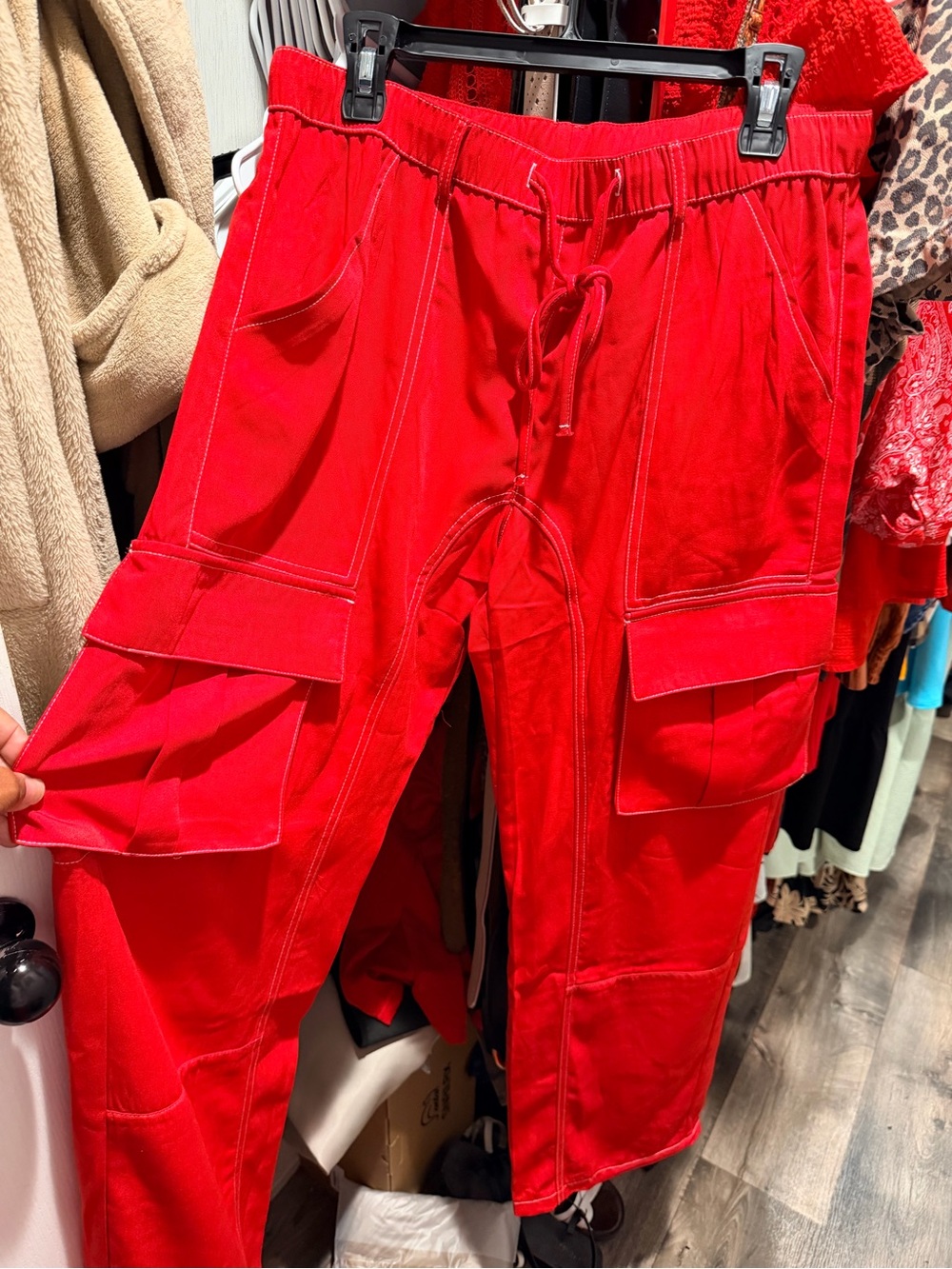 Fashion Nova Red Cargo Jogger Pants with Utility Pockets